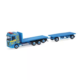   Herpa 318631 Scania CR 20 ND platós teherautó, pótkocsival - Wittwer (H0)