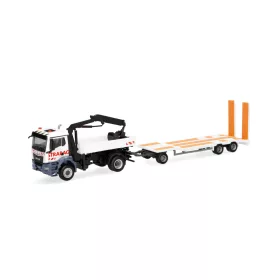   Herpa 318730 MAN TGS NN billencs rakodódaruval, munkagépszállító pótkocsival - Strabag (H0)