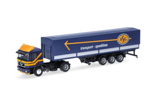 Herpa 319638 MAN F 90 nyergesvontató, ponyvás félpótkocsival - ASG (H0)