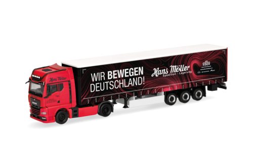 Herpa 319669 MAN TGX GX nyergesvontató, ponyvás félpótkocsival - Hans Möller (H0)