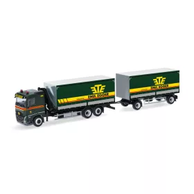   Herpa 320504 Volvo FH GL 2020 FD ponyvás teherautó rakodódaruval, pótkocsival - Emil Egger (CH) (H0)