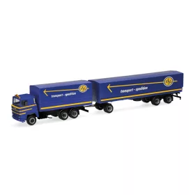  Herpa 320719 Scania 141 ponyvás teherautó pótkocsival - ASG (H0)