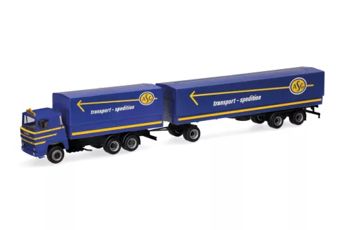 Herpa 320719 Scania 141 ponyvás teherautó pótkocsival - ASG (H0)