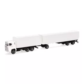   Herpa 320726 Scania 141 ponyvás teherautó pótkocsival - fehér (H0)