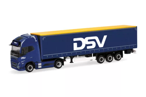 Herpa 320818 Volvo FH Gl. XL Electric nyergesvontató, ponyvás félpótkocsival - DSV (H0)
