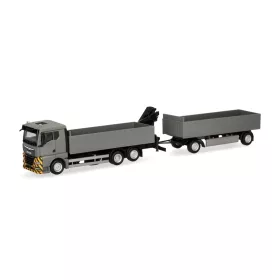   Herpa 320825 MAN TGX GN magasplatós teherautó rakodódaruval, pótkocsival (H0)