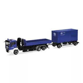   Herpa 320863 MAN TGS M csereszekrényszállító teherautó, pótkocsival - THW Singen (H0)
