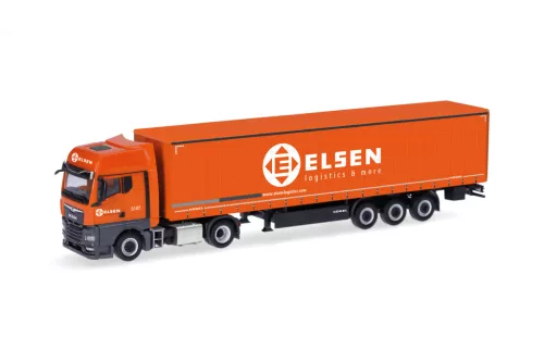 Herpa 321150 MAN TGX GX nyergesvontató, ponyvás félpótkocsival - Elsen (H0)
