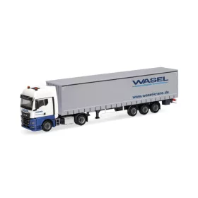   Herpa 321235 MAN TGX GX nyergesvontató, ponyvás félpótkocsival - Wasel (H0)