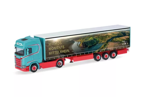 Herpa 321280 Scania CS 20 HD nyergesvontató, ponyvás félpótkocsival - Heuser (H0)