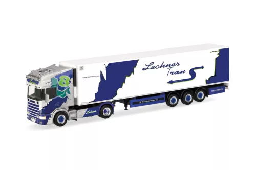 Herpa 321297 Scania 164 TL nyergesvontató, hűtődobozos félpótkocsival - Lechner (H0)