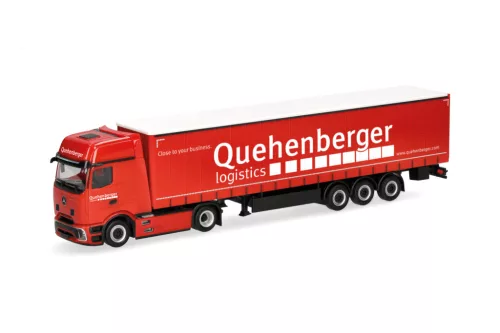 Herpa 321334 Mercedes-Benz Actros L ProCab nyergesvontató, ponyvás félpótkocsival - Quehenberger (H0)