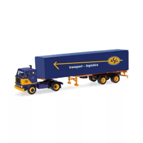   Herpa 321624 Volvo F88 nyergesvontató, dobozos félpótkocsival - ASG (H0)
