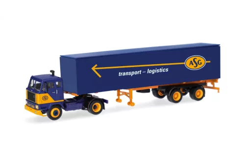 Herpa 321624 Volvo F88 nyergesvontató, dobozos félpótkocsival - ASG (H0)