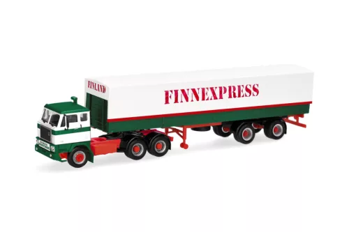 Herpa 321631 Volvo F88 6x4 nyergesvontató, ponyvás félpótkocsival - Finnex (H0)