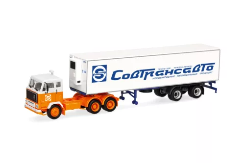 Herpa 321655 Volvo F89 nyergesvontató, hűtődobozos félpótkocsival - Sovtransavto (H0)
