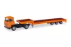Herpa 321730 Scania 141 nyergesvontató, süllyesztett rakfelületű félpótkocsival - narancs (H0)