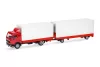 Herpa 321747 Mercedes-Benz NG Volumenponyvás teherautó, pótkocsival (H0)