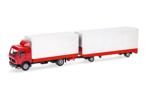 Herpa 321747 Mercedes-Benz NG Volumenponyvás teherautó, pótkocsival (H0)