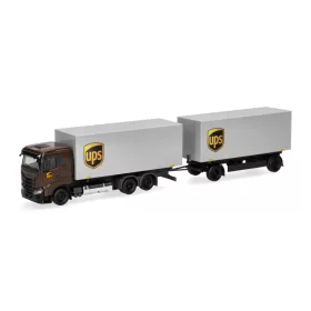  Herpa 321761 Iveco S-Way FD csereszekrényszállító teherautó, pótkocsival - UPS (H0)