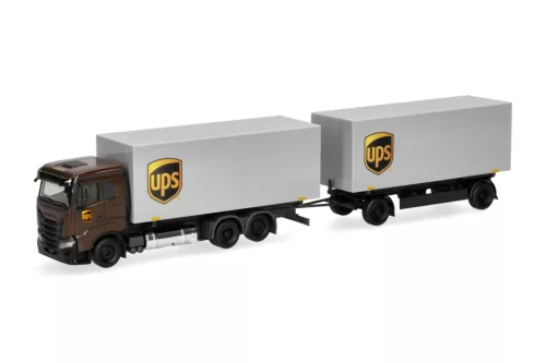 Herpa 321761 Iveco S-Way FD csereszekrényszállító teherautó, pótkocsival - UPS (H0)