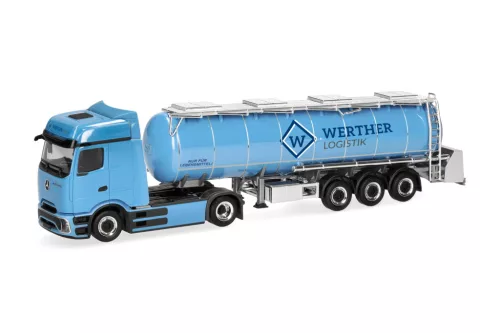Herpa 321778 Mercedes-Benz eActros 600 ProCabin Bigspace, élelmiszertartály félpótkocsival - Spedition Werther (H0)