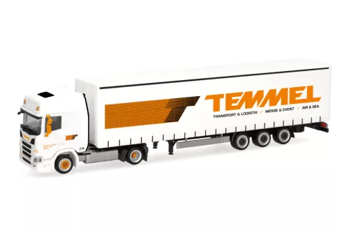 Herpa 321792 Scania CR 20 HD nyergesvontató, Lowliner ponyvás félpótkocsival - Temme (H0)