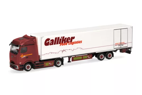 Herpa 321952 Mercedes-Benz eActros 600, hűtődobozos félpótkocsival - Galliker (H0)