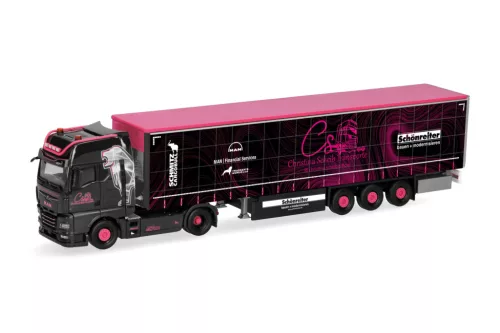 Herpa 322003 MAN TGX GX nyergesvontató, ponyvás félpótkocsival - Christina Scheib (H0)