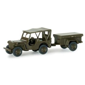 Herpa 741989 Willys Jeep katonai utánfutóval (H0)