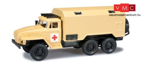 Herpa 744331 URAL 4320 katonai dobozos teherautó, vöröskereszt, USSR / Afganisztán (H0)