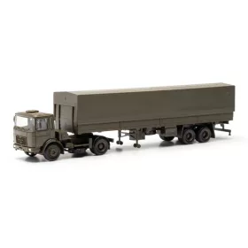   Herpa 747080 MAN F8 katonai nyergesvontató, ponyvás félpótkocsival - Bundeswehr (H0)