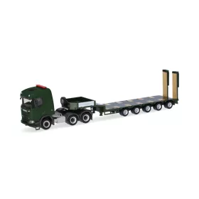   Herpa 747332 Scania CR 20 ND nyergesvontató, munkagépszállító félpótkoccsival - BW (H0)