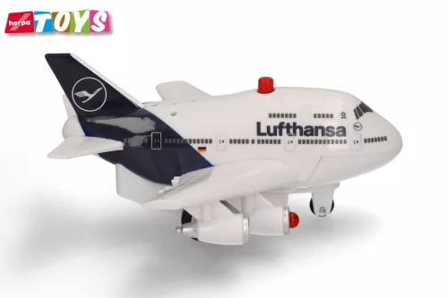 Herpa 86PB-055 Pullback Lufthansa hátrahúzós játékrepülő, LED világítással