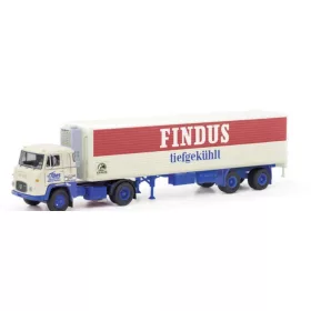   Herpa 87MBS026390 Scania Vabis LB 76 nyergesvontató, hűtődobozos félpótkocsival - Findus (H0)
