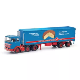   Herpa 87MBS026413 Mercedes-Benz LPS 2032 nyergesvontató, hűtődobozos félpótkocsival - Vereinigte Käserei Düren (H0)