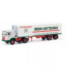   Herpa 87MBS026420 MAN F8 nyergesvontató, hűtődobozos félpótkocsival - Böhm&Gottschalk (H0)