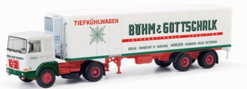 Herpa 87MBS026420 MAN F8 nyergesvontató, hűtődobozos félpótkocsival - Böhm&Gottschalk (H0)