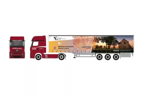 Herpa 939256 Mercedes-Benz Actros L nyergesvontató, ponyvás félpótkocsival - Gärtner Transporte/Kloster Lorsch (H0)