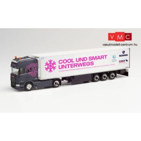 Herpa 942881 Scania R'13 TL nyergesvontató, hűtődobozos félpótkocsival, Trucker Babe Chist
