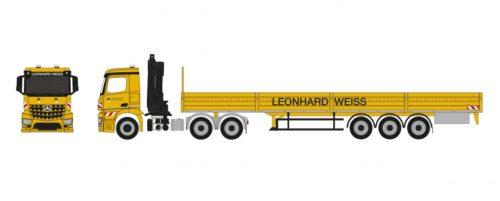 Herpa 953719 Mercedes-Benz Arocs nyergesvontató rakodódaruval, platós félpótkocsival - Leonhard Weiss (H0)