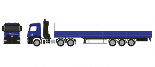 Herpa 960038 Mercedes-Benz Arocs nyergesvontató rakodódaruval, platós félpótkocsival - Hoch+Tief (H0)