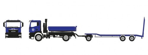 Herpa 960045 MAN TGS NN billencs rakodódaruval és TU3 munkagépszállító pótkocsival - Hoch+Tief (H0)