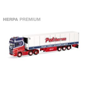   Herpa 960724 Scania CS20 HD nyergesvontató, hűtődobozos félpótkocsival, PWT - Peter Wouters (B) (H0)