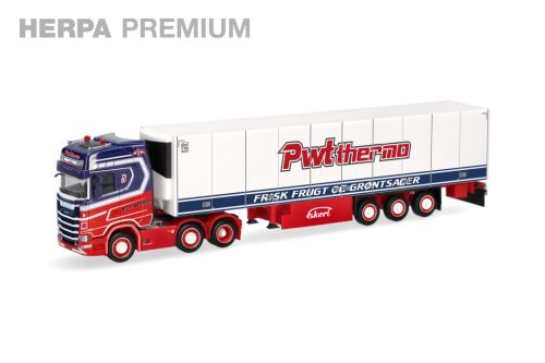 Herpa 960724 Scania CS20 HD nyergesvontató, hűtődobozos félpótkocsival, PWT - Peter Wouters (B) (H0)