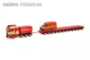 Herpa 960991 MAN TGX GX nehéztehervontató, sokkerekű pótkocsival, MAN TGE -  Torben Rafn (H0)