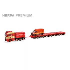   Herpa 960991 MAN TGX GX nehéztehervontató, sokkerekű pótkocsival, MAN TGE -  Torben Rafn (H0)
