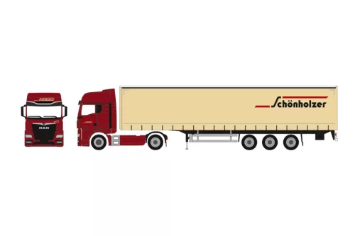 Herpa 962216 MAN TGX GX nyergesvontató, ponyvás félpótkocsival - Schönholzer (H0)