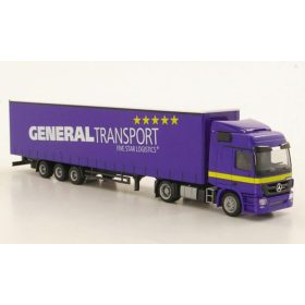   HERPA Exclusive Series Mercedes-Benz Actros nyergesvontató, ponyvás félpótkocsival - General Transport Five Star Logistics (H0)
