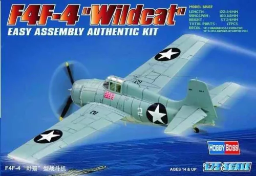 HobbyBoss 80220 Grumman F4F-4 ''Wildcat'' repülőgép makett (1/72)